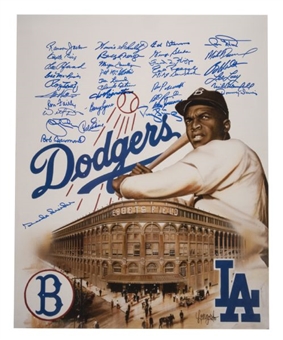 Brooklyn/Los Angeles Dodgers Collection of 18 Multi-Signed Jackie Robinson Prints  (Lot of 18)